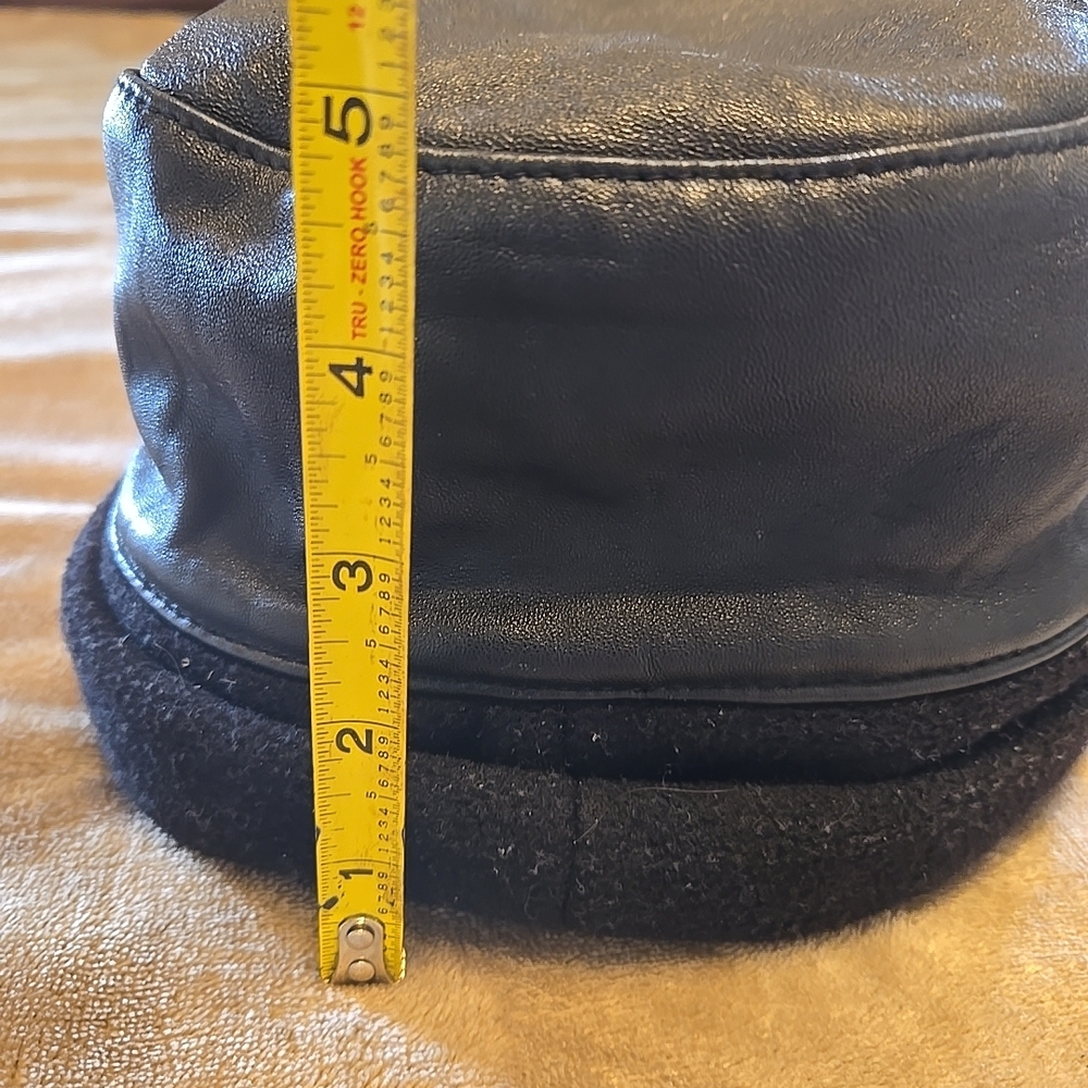 Black Leather Womens Bucket Hat Cotton Trim - Picture 8 of 16